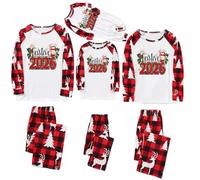 Family Matching Novelty Christmas Pajamas Set, 2-Piece Family PJs with Xmas Tree Merry Christmas Print, Soft Letter Print Tops and Plaid Pants Sleepwear, Comfy Nightwear for Women Men Kids Baby
