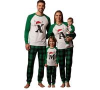 Family Matching Pajamas, Soft & Cozy Green Plaid Loungewear for Family, Fun Letter Print Matching Christmas Pjs for Festive Gatherings
