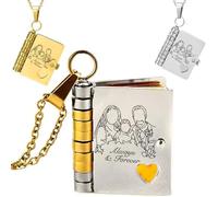 Family Members' Book Locket Necklace - Family Love Gift, Openable Multi Layer Mini Chapter Book Necklace, with 6 Pages Warm Messages, Personalized I Love You Books Necklaces (Gold Silver)