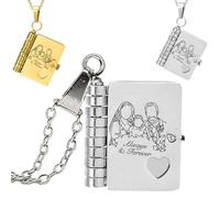 Family Members' Book Locket Necklace - Family Love Gift, Openable Multi Layer Mini Chapter Book Necklace, with 6 Pages Warm Messages, Personalized I Love You Books Necklaces (Silver)
