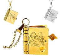 Family Members' Book Locket Necklace - Family Love Gift, Openable Multi Layer Mini Chapter Book Necklace, with 6 Pages Warm Messages, Personalized I Love You Books Necklaces (Gold)