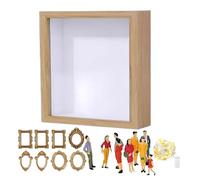 Family Memory Museum Silhouette Case - Deep Display Frame, Keepsake Showcase Box | Ticket Stub Wedding Shadowbox, Collage Art Collections Holder With Wood Texture Stand