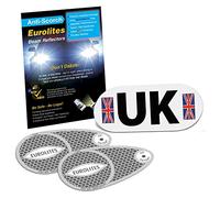Family Motoring & Leisure Euro Headlamp Beam Deflectors Eurolites Headlight Adaptors + Magnetic UK Plate Silver White Compatible For All Vehicles