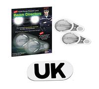 Family Motoring & Leisure Fresnel Lens Headlamp Beam Deflector Converters + Black & White UK Magnetic Plate