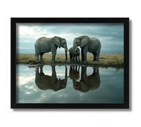 Family Of African Elephants Drinking At A Waterhole Elephant Wall Art Print Gift Poster A5 - Wall Art Home Decor Movie Poster Canvas Film Cinema Retro Vintage Cult Classic Nostargic Saga Modern repri