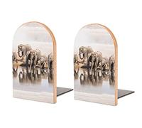 Family of African Elephants Funny Bookends 1 Pair Non-Slip Wooden Book End Desk Office Accessories