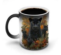 Family of Panthers Tropical Jungle Leaves Color Changing Mugs Heat Changing Ceramic Coffee Mug Novelty Funny Tea Water Cup 11OZ