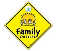 Family On Board Car Sign, Yellow Diamond, Suction Cup Window Display, Reusable