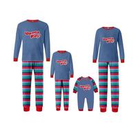 Family Pajamas Matching Set Long Sleeve Slim Fit T-shirt with Pants Stripe Killer Doll Pjs Set for Halloween Carnival Loungewear (Mom, XL, A-Blue)