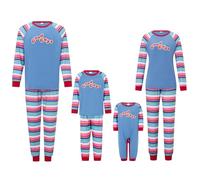 Family Pajamas Matching Set Long Sleeve Slim Fit T-shirt with Pants Stripe Killer Doll Pjs Set for Halloween Carnival Loungewear (Dad, L, C-Blue)