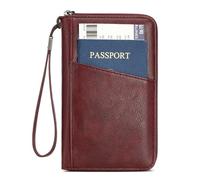 Family Passport Holder for Travel Women and Men Multiple RFID blocking Passport Holder MultiFunction Passport Wallet Passport Case Passport cover with Zipper, Wine, 5.9" x 3.9" x 0.6", Family