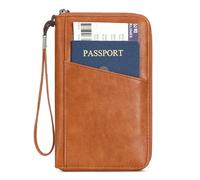 Family Passport Holder for Travel Women and Men Multiple RFID blocking Passport Holder MultiFunction Passport Wallet Passport Case Passport cover with Zipper, Brown, 5.9" x 3.9" x 0.6", Family