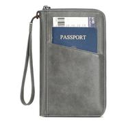 Family Passport Holder for Travel Women and Men Multiple RFID blocking Passport Holder MultiFunction Passport Wallet Passport Case Passport cover with Zipper, Grey, 5.9" x 3.9" x 0.6", Family