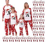 Family Pjs Matching Sets Christmas, Xmas Letter Pjs, Red Plaid Reindeer Long Sleeve Sleepwear Set for Mum Dad Kids, Festive Holiday Loungewear Sets