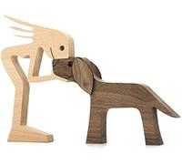 Family Puppy Wooden Carving Ornaments, Natural Solid Wood Pet Dog Family Crafts Sculpture, Hand-carved Figure Creative Gifts for Home Office Desktop (Women and Dog)