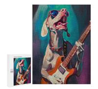 Family Puzzle Night - Rock Star Dog Guitar Art -2, Decorative Jigsaw for Grown-Ups, 500 PCS, with A Decorative Finished Picture