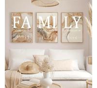 Family Quote Wall Painting Set, Solid Pattern with Golden Marble Touch, Letters Theme Bedroom Pictures, Posters and Prints, Wall Painting for Living Room（with Inner frame）