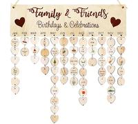 Family Reminder Calendar Board, DIY Wooden Birthday Calendar Wall Hanging, Birthday Reminder Calendar with 50 Round Discs and 50 Heart Tags for Family Friends Birthday Reminder Home Wall Decor (A)