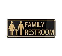 Family Restroom Sign For House, 10X3 Inch Acrylic Plaque With Strong Adhesives For Front Door/Wall/Window Home & Office Business Outdoor, Gold Letters On Black Background