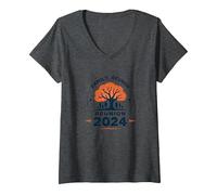 Family Reunion 2024 Legacy Tree Gathering V-Neck T-Shirt, Women, Dark Heather Grey, S