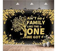 Family Reunion Backdrop Black Gold Family Tree, We are Family Reunion Decorations Banner, Family Reunion Photo Booth Props Welcome to Our Family Members Gathering Party Decorations Banner Props