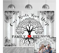 Family Reunion Decoration Backdrop Black and White Tree Photo Backdrop | Family Tree Leaves Our Roots Run Deep Our Love Runs Deeper Background Welcome Family Members Gathering Party Decors Banner