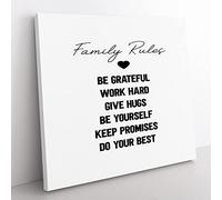 Family Rules Modern Typography Quote Canvas Wall Art Print Ready to Hang, Framed Picture for Living Room Bedroom Home Office Décor, 50x50 cm (20x20 Inch)