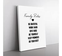 Family Rules Typography Quote Canvas Wall Art Print Ready to Hang, Framed Picture for Living Room Bedroom Home Office Décor, 50x35 cm (20x14 Inch)