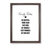 Family Rules Typography Quote Framed Print | A2 Walnut Framed Wall Art | Ready to Hang | Modern Positive Affirmations Picture | Living Room Bedroom Lounge Office