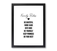 Family Rules Typography Quote Framed Print | A3 Black Framed Wall Art | Ready to Hang | Modern Positive Affirmations Picture | Living Room Bedroom Lounge Office