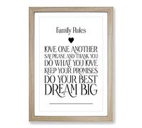 Family Rules V2 Typography Framed Print | A2 Oak Framed Wall Art | Ready to Hang | Modern Positive Affirmations Picture | Living Room Bedroom Lounge Office