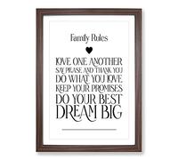 Family Rules V2 Typography Framed Print | A2 Walnut Framed Wall Art | Ready to Hang | Modern Positive Affirmations Picture | Living Room Bedroom Lounge Office