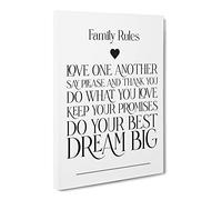 Family Rules V2 Typography Quote Canvas Print | Gallery Wrapped 30mm Frame Wall Art | 30x20 inches | Ready to Hang | Modern Typography Picture | Living Room Bedroom Lounge Office