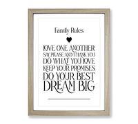 Family Rules V2 Typography Quote Framed Print | A2 Oak Framed Wall Art | Ready to Hang | Modern Positive Affirmations Picture | Living Room Bedroom Lounge Office