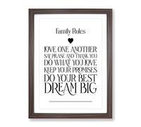 Family Rules V2 Typography Quote Framed Print | A2 Walnut Framed Wall Art | Ready to Hang | Modern Positive Affirmations Picture | Living Room Bedroom Lounge Office