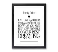 Family Rules V2 Typography Quote Framed Wall Art Print, Ready to Hang Picture for Living Room Bedroom Home Office Décor, Black A4 (34 x 25 cm)