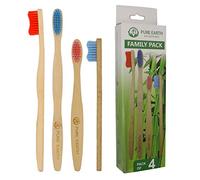 Family Set Natural Bamboo Toothbrushes - Organic Wooden Toothbrush - Biodegradable Eco Toothbrush with Soft Bristles for Dental Care and Sensitive Gums by Pure Earth Essentials (2 Adults and 2 Kids)