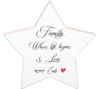 Family Star Shaped Gift Plaque, 16x16cm, White Wood Home Ornament Sentimental Verse
