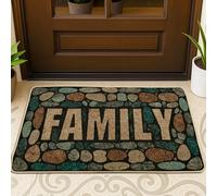 Family Stone Doormat, Multicolor Decorative Mat for Outdoor & Indoor Entryway Rustic Decor, Rubber Waterproof Non-Slip Dust Absorbent Front Mats, Easy to Clean 29x17 Inch