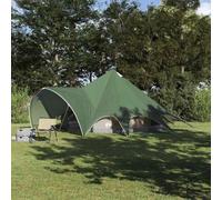 Family Teepee Tent, Green Grey 185T Polyester, 415x415x247 cm, Waterproof Windproof Outdoor Camping Shelter with Room Divider, UV-Resistant