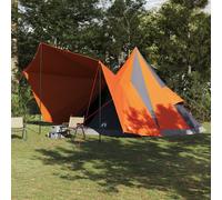 Family Tent Tipi Grey and Orange 12-Person Waterproof Berkfield Home Orange One Size