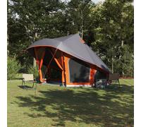 Family Tent Tipi in Grey and Orange for 10 People - Waterproof Berkfield Home Grey One Size