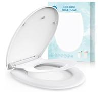 Family Toilet Seat, Soft Close Toilet Seat White with Quick Release Function, Simple Top Fixing Family Toilet Seats with Child Seat Built-in, Standard Toilet Seats with Adjustable Hinges, O Shape