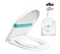Family Toilet Seat Soft Close with Quick Release for Easy Clean, D Shaped Soft Close Toilet Seat White with Adjustable Hinges, Universal Toilet Lid in Sturdy Anti-Bacterial Premium PP Material
