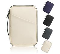 Family Travel Passport Wallet Holder PU Leather Password Holder Travel Wallet Women Men Bifold Passport Purse for Travel Beige Passport Holder Purse with Zipper Boarding Pass Ticket Cards (Beige)