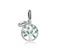 Family Tree Charm Compatible with Pandora Bracelets Green Cubic Zirconia Love Heart Birthday Tree of Life Gift Present