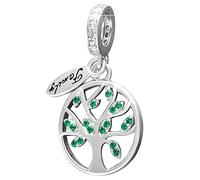 Family Tree of Life Dangle Charms fit Pandora Xmas Bracelet, 925 Sterling Silver Christmas Tree, Family Heritage Beads with Green CZ, for Valentines Day/Saint Patrick's Day Gifts