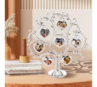 Family Tree Photo Frame 7 Opening 3 x 3cm Pictures Frame Collage, Tree Shape Display Rich Multi Picture Frame for Living Room Bedroom Modern Farmhouse Tabletop Decor(silver-heart)