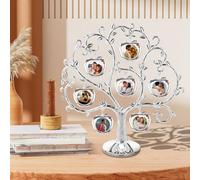Family Tree Photo Frame 7 Opening 3 x 3cm Pictures Frame Collage, Tree Shape Display Rich Multi Picture Frame for Living Room Bedroom Modern Farmhouse Tabletop Decor(silver-fruit)