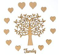 Family Tree Set - MDF Tree, Hearts and Family Wording. Make Your Own (17.5cm) - Brown MDF Finish is Blank for Crafting